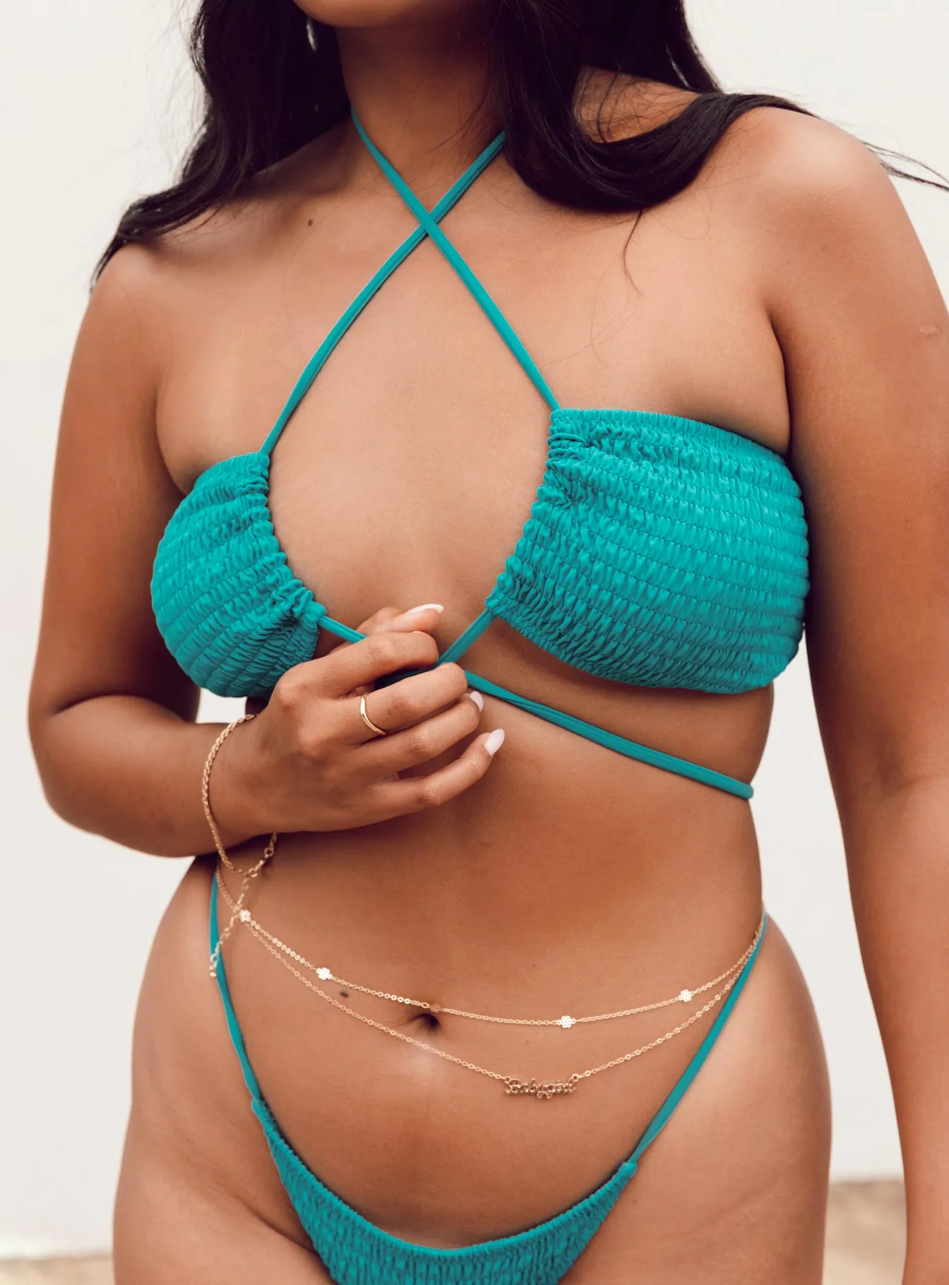 Moisture Wicking Fabric Seamless Edge Binding Ava Bikini Top Blue
