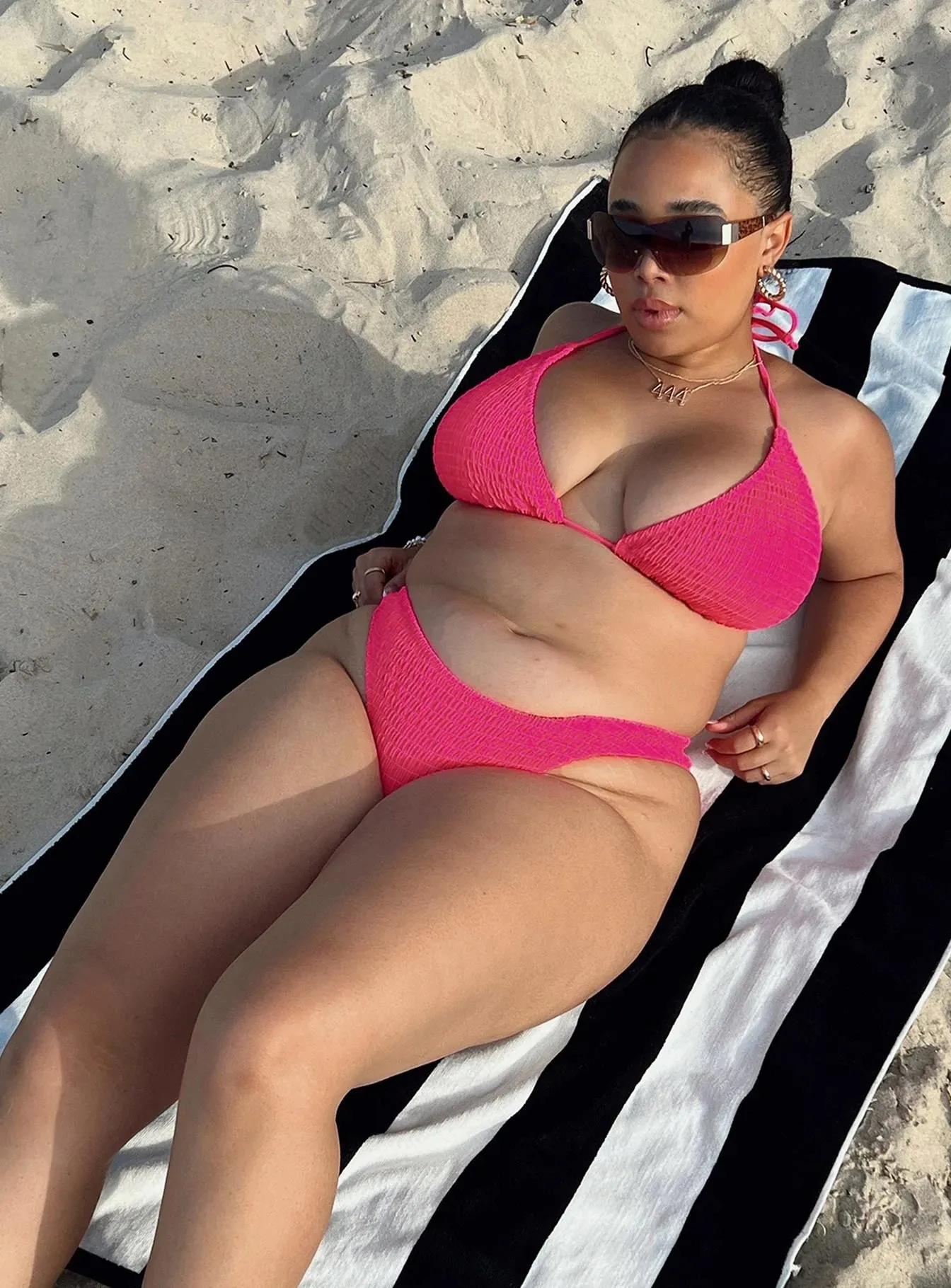 Anti Fade Technology Blanca High Cut Shirred Bikini Bottoms Hot Pink Curve