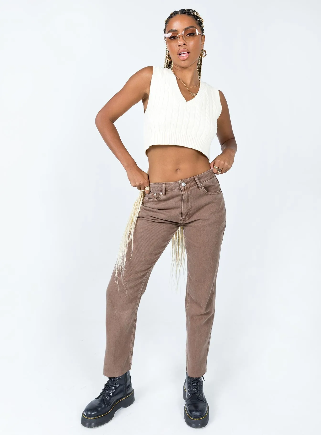 Sanded Seam Comfort Eda Straight Leg Jean Brown