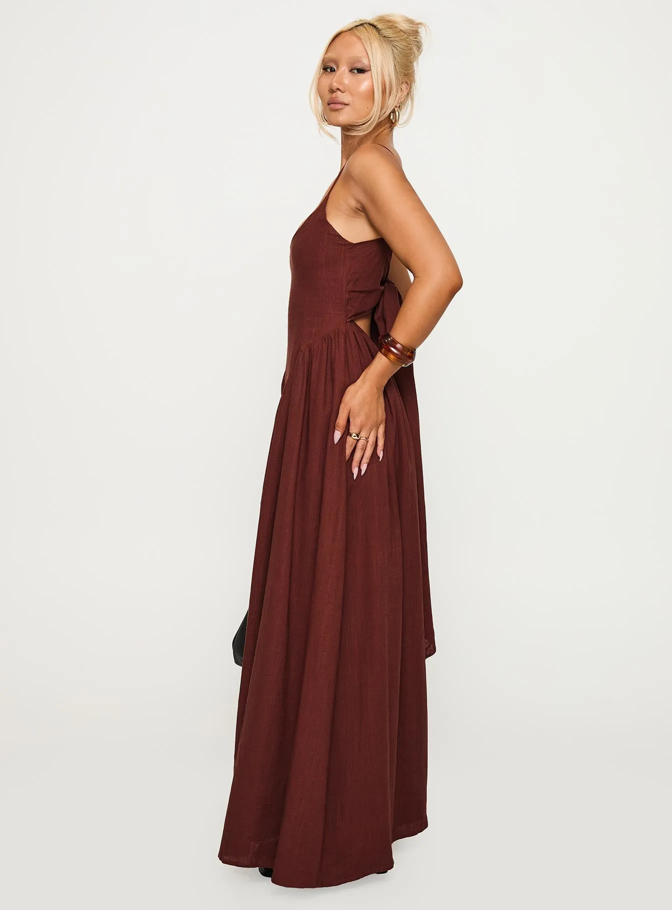 Breezy formal outfit Tree Arch Palisades Tie Up Maxi Dress Brown