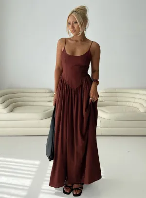Minimal Line Palisades Tie Up Maxi Dress Brown