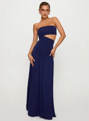 Grandeur Strapless Maxi Dress Navy Suede Glow Rose Glow