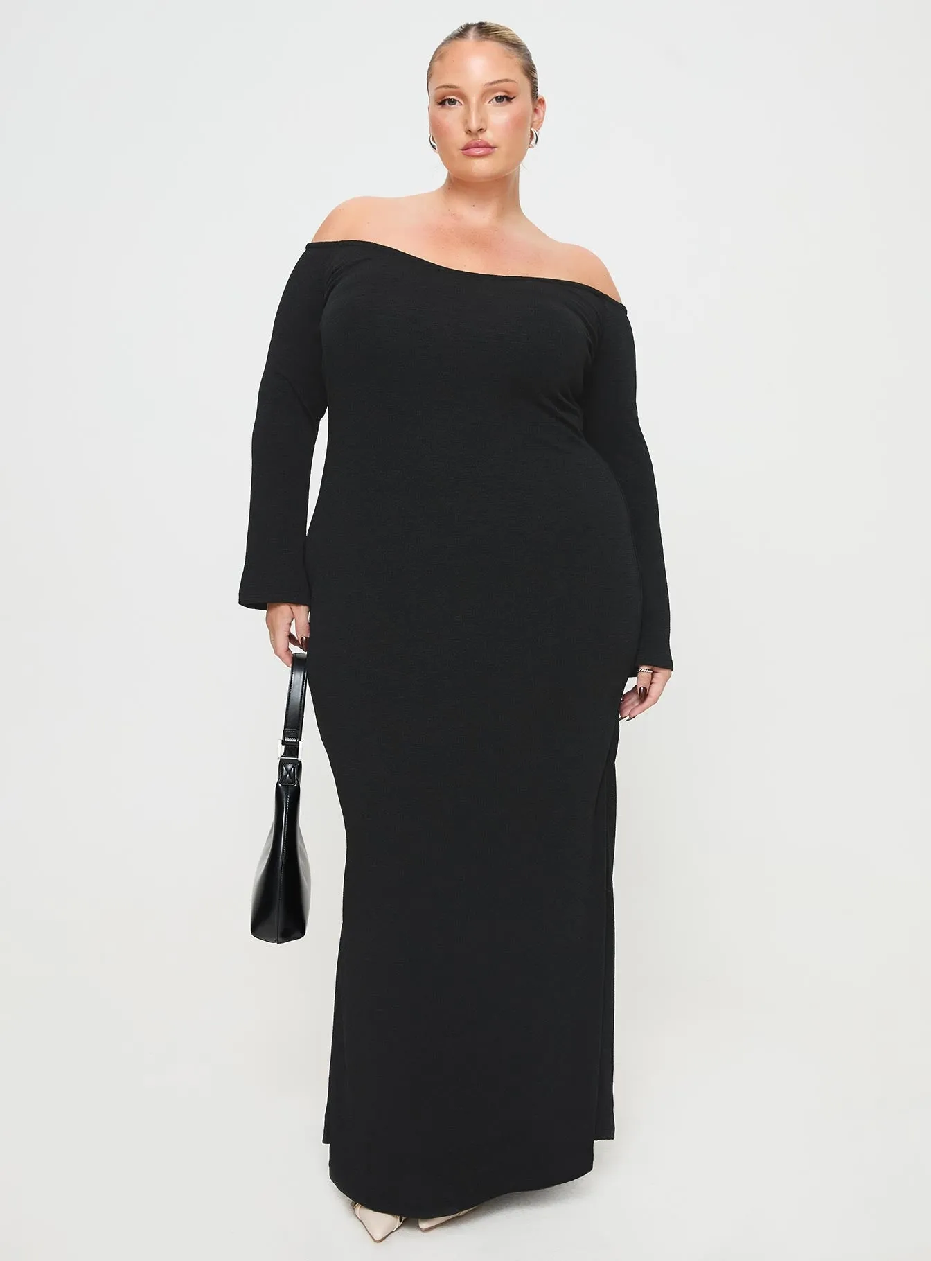 Korey Off The Shoulder Maxi Dress Black Curve This maxi dress combines classic style with modern comfort for a timeless look