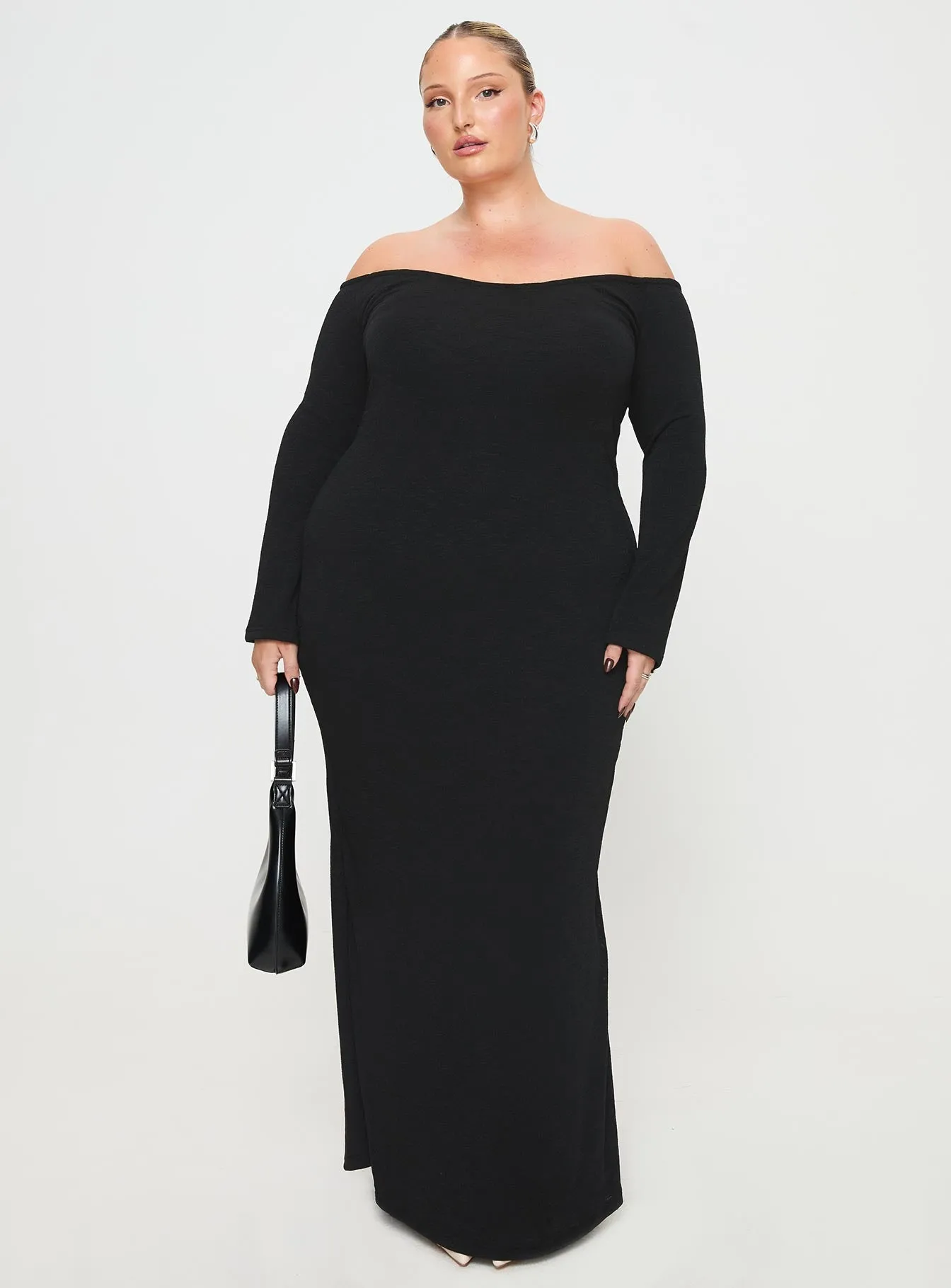 Korey Off The Shoulder Maxi Dress Black Curve The classic cut of this maxi dress ensures a flattering fit for all body types