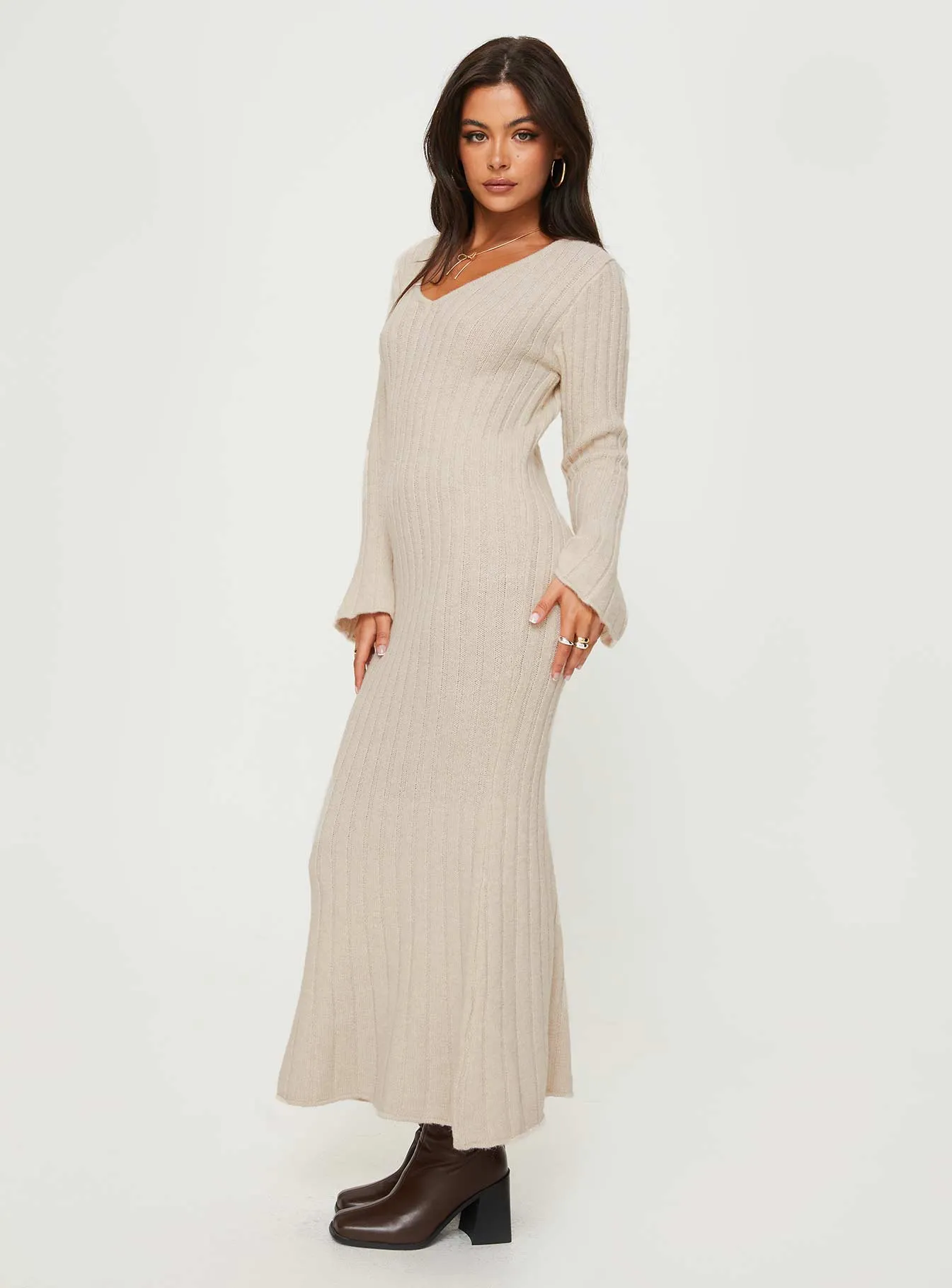 Larne Long Sleeve Maxi Dress Beige Breezy resort wear Breezy resort maxi