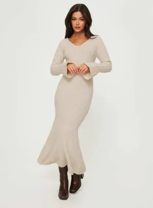Steel Frame Rose Arch Larne Long Sleeve Maxi Dress Beige
