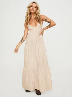 Soft-touch maxi gown Leder Maxi Dress Beige Stripe