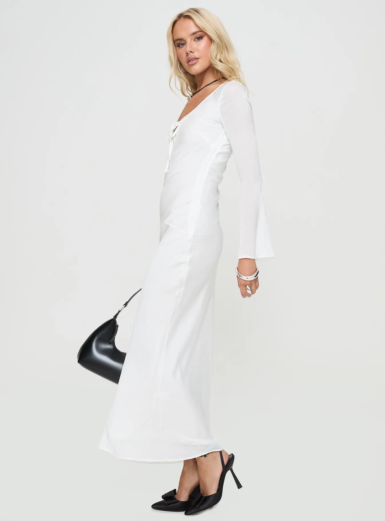 Sorento Long Sleeve Bias Cut Maxi Dress White Soft Move