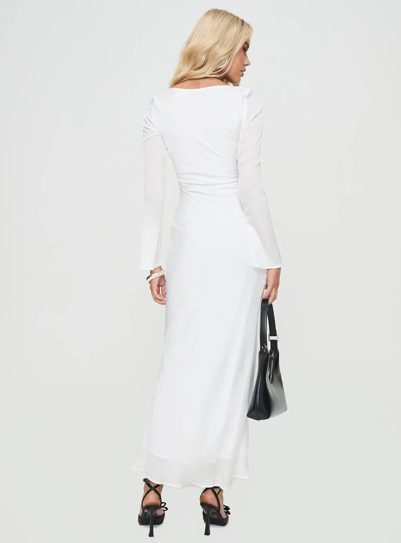 Animal Print Sorento Long Sleeve Bias Cut Maxi Dress White