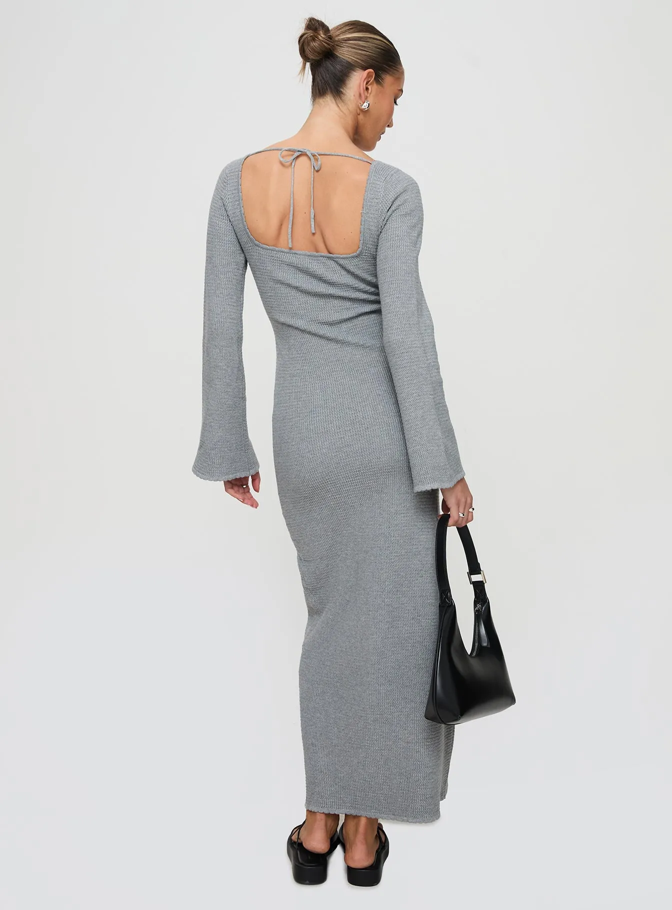 Kattan Long Sleeve Maxi Dress Grey Leaf Dance