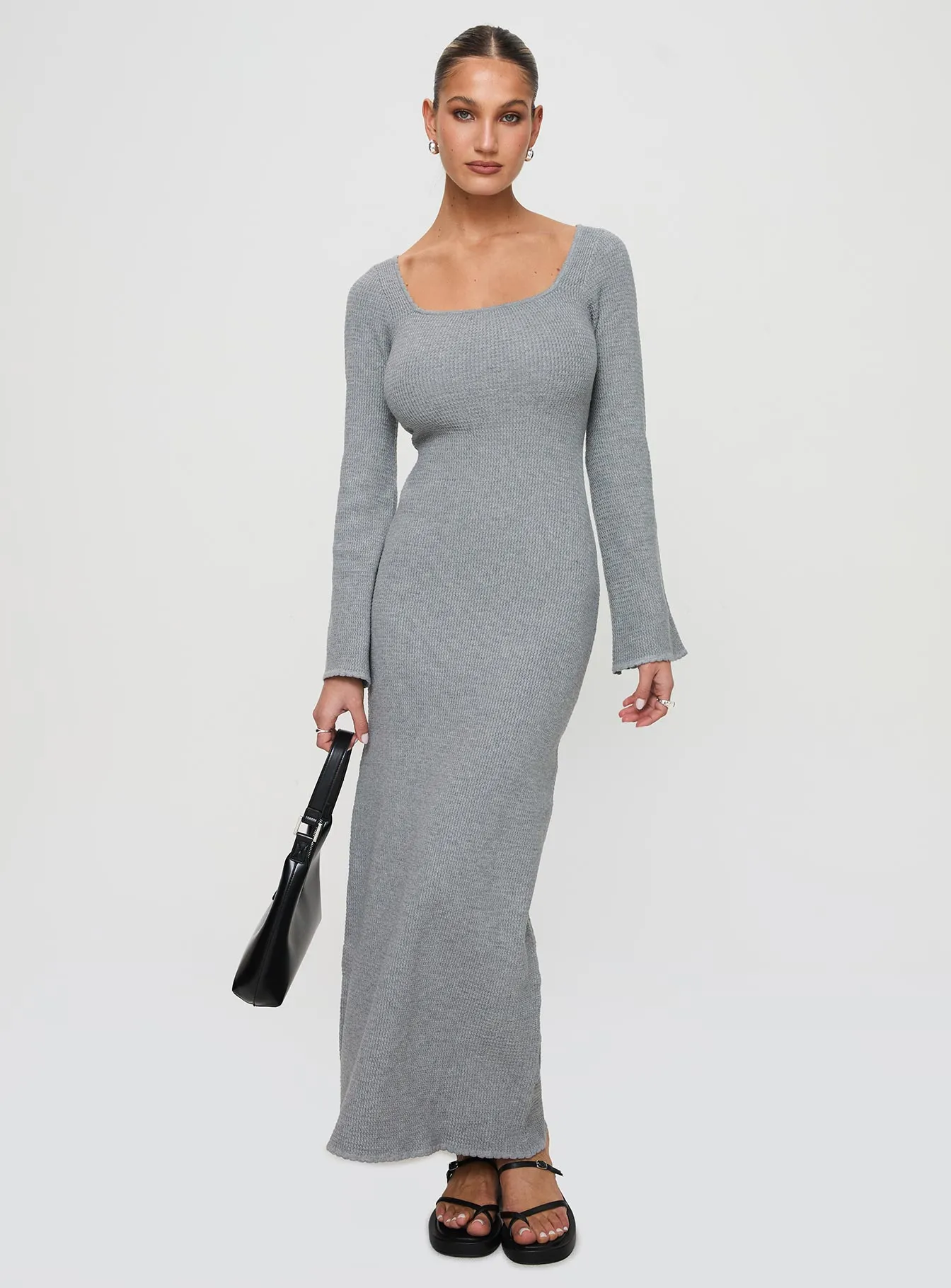 Kattan Long Sleeve Maxi Dress Grey Knot Art Marble Step