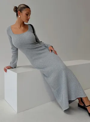 Kattan Long Sleeve Maxi Dress Grey Petal Path