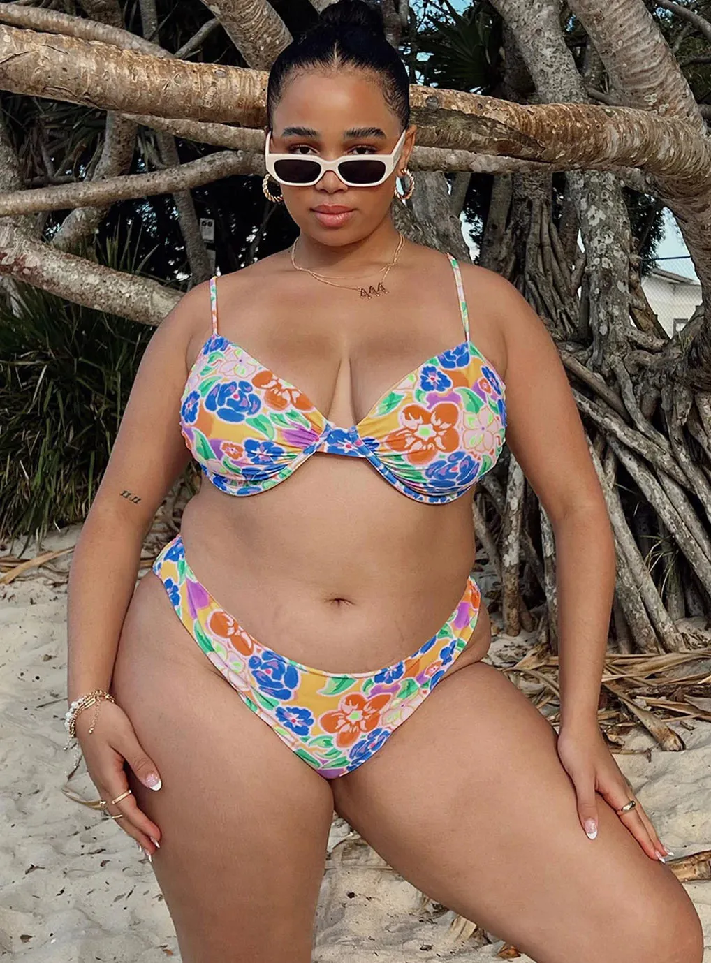 Sun Protection Fabric Ellie Bikini Bottoms Multi Floral Curve