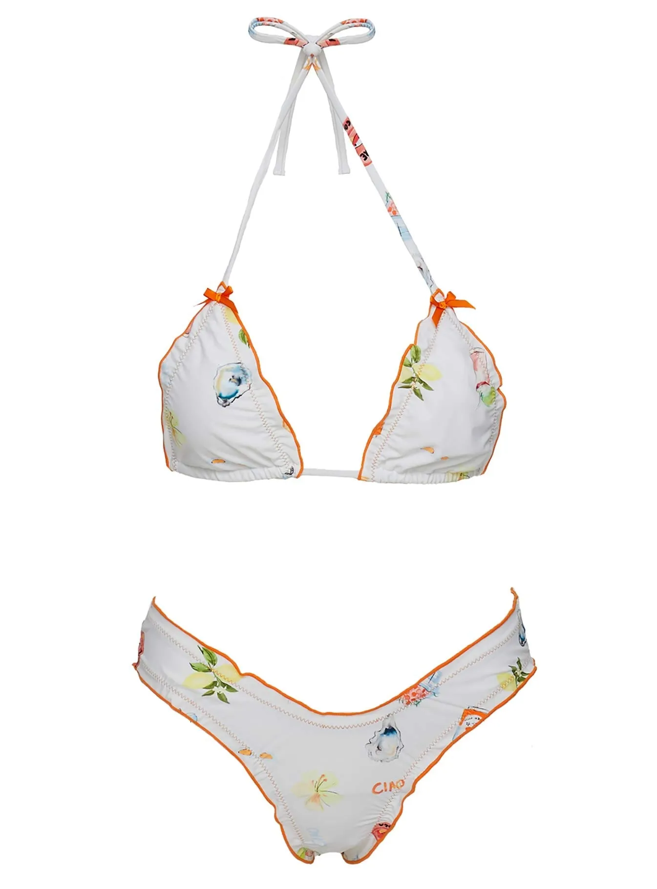 Anti Fade Coating Flexible Back Closure Kathrine Triangle Bikini Top White Multi