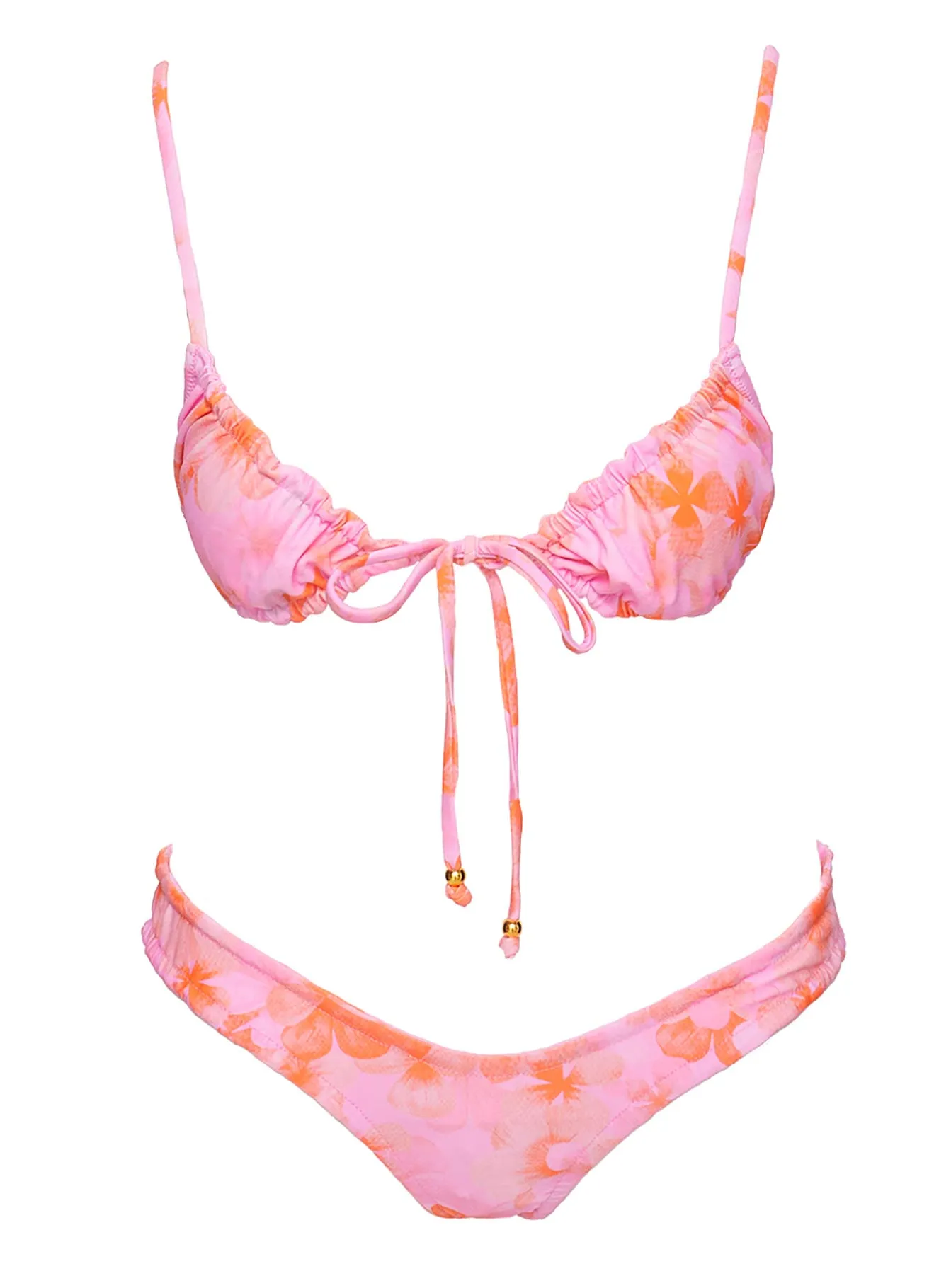 Anti Chafe Edging Lelani Ruched Bikini Top Pink Floral