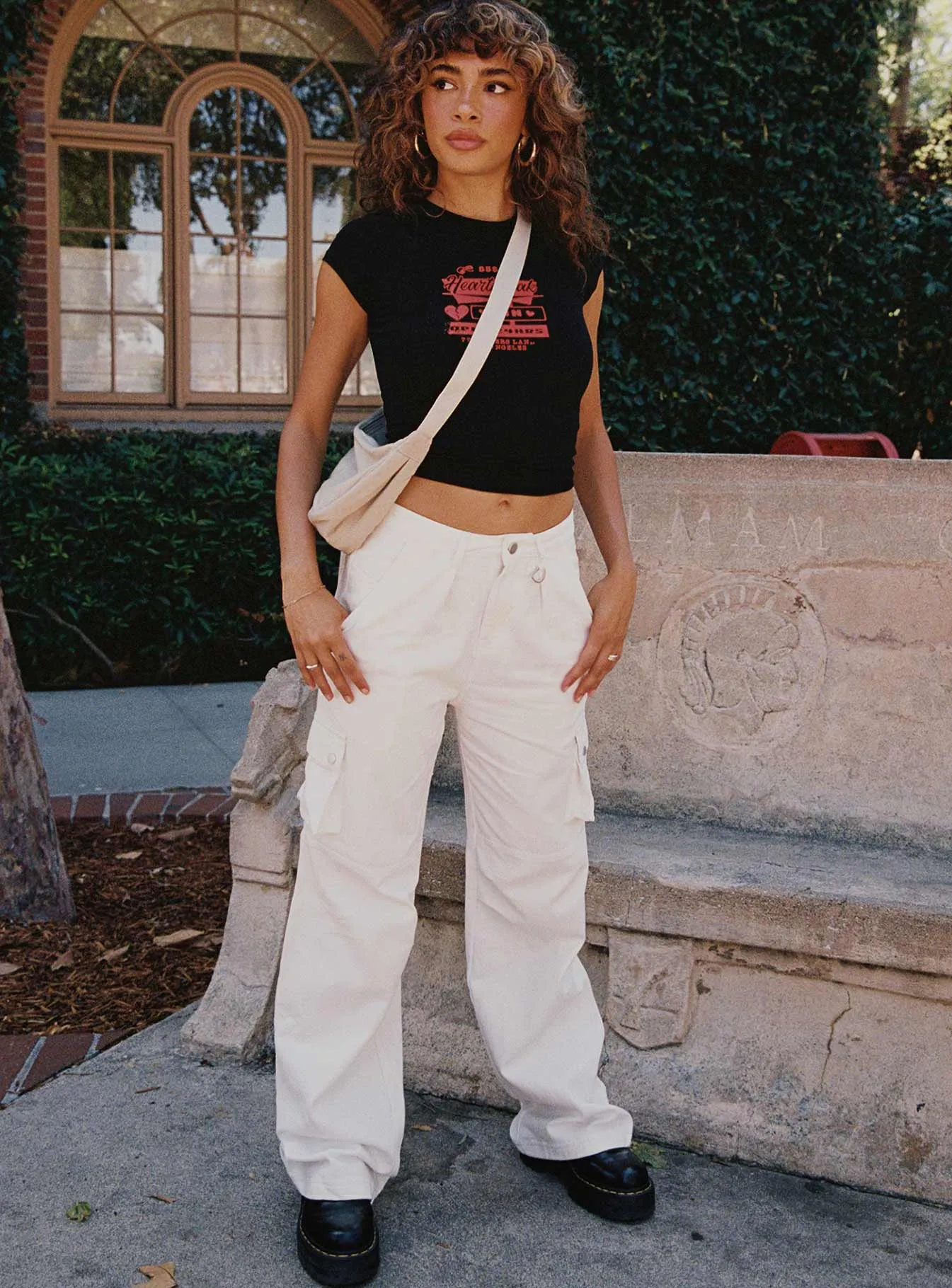 Paige Mid Rise Cargo Jean White Go-to Comfort Travel Outfit Music Event