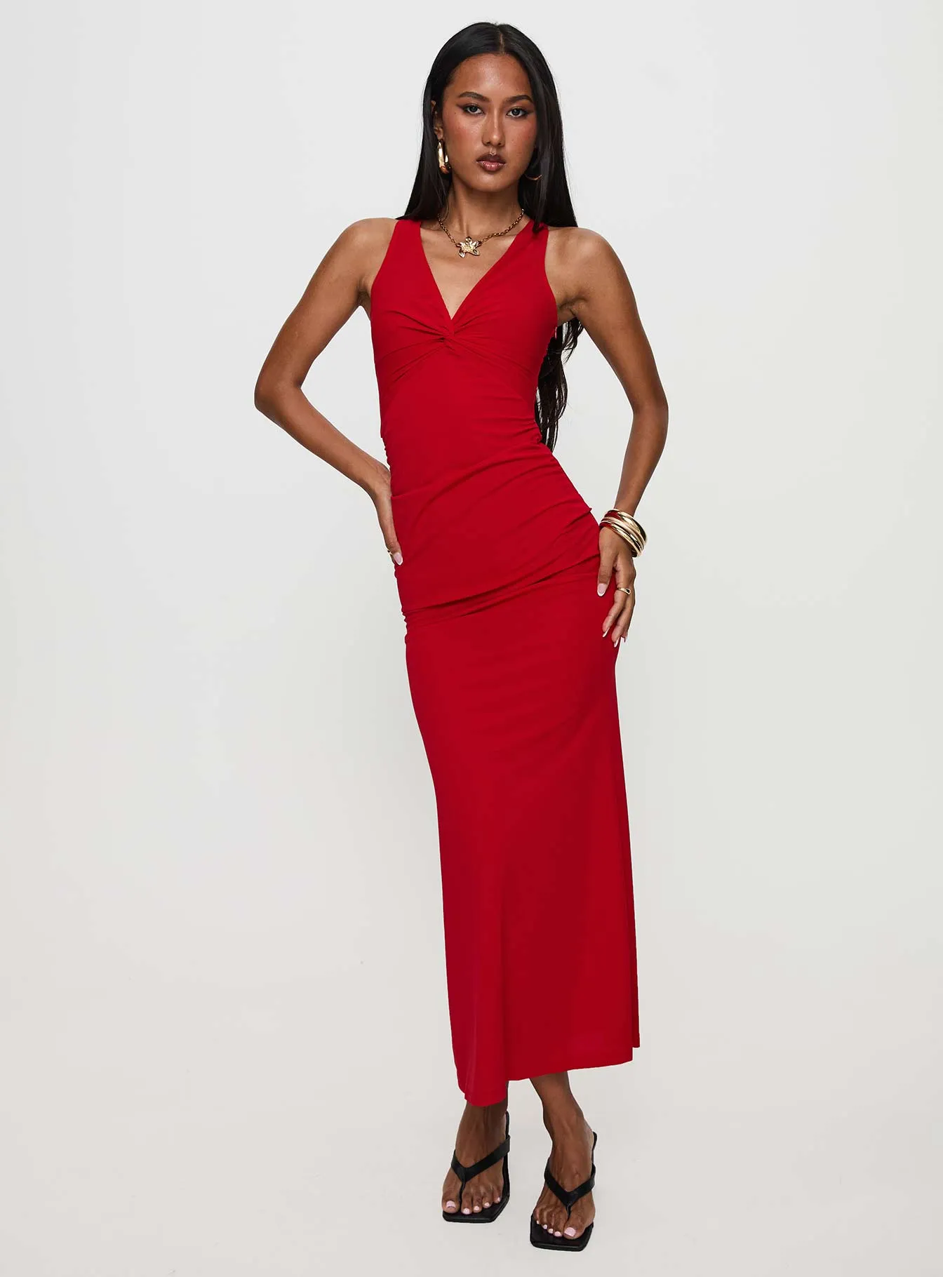 Golden Sand Steel Frame Mesmerise Halter Maxi Dress Red