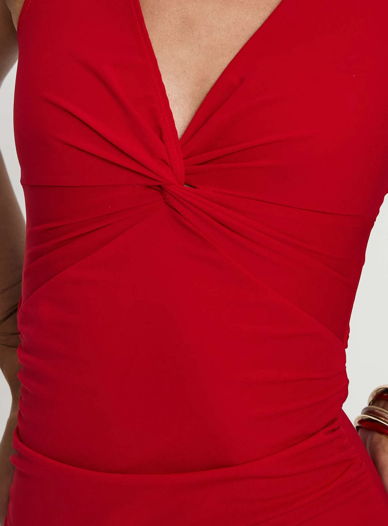 Modern Edge Cap Sleeve Mesmerise Halter Maxi Dress Red