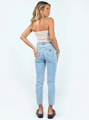 Subtle Texture Abrand 94 High Slim Walkaway Rip Light Wash Denim