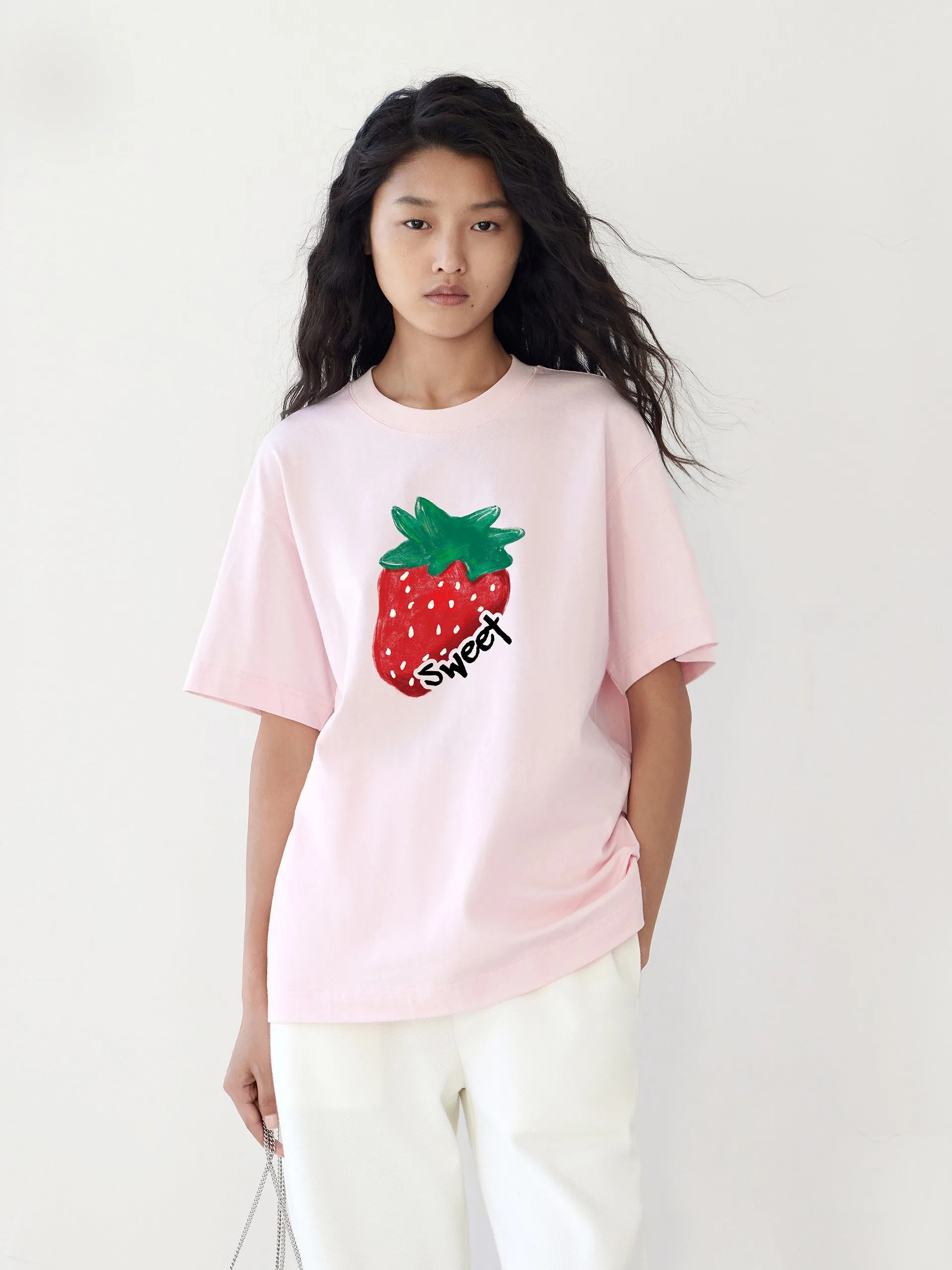 Classic Style Stone Wash Process Pattern Print Cotton T-shirt