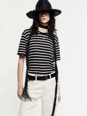 Linen Distressed Detail T-shirt Stylish Day Wear Fashionable Look