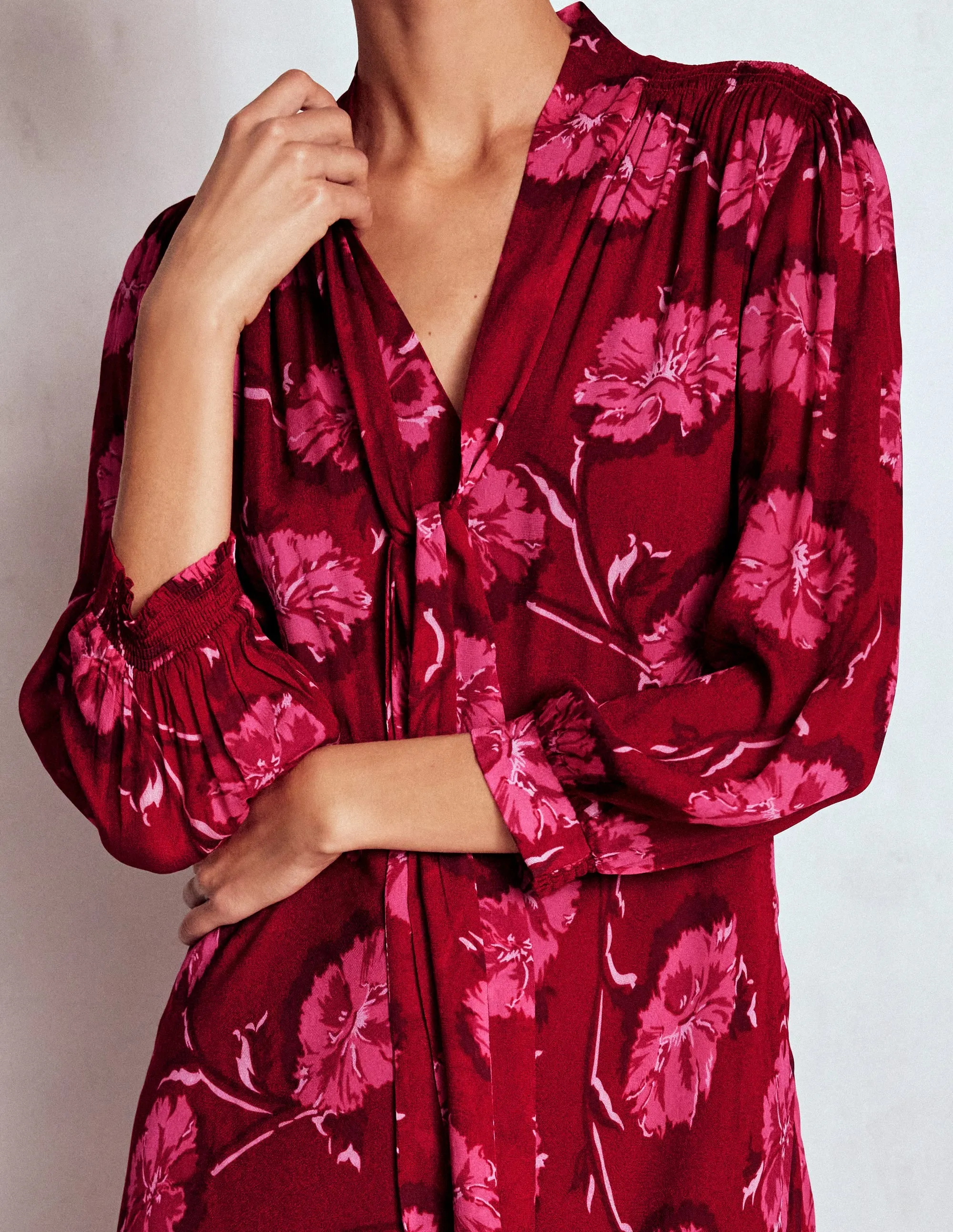 Crystal Light Dance Floor Brooke Tie Neck Tea Dress-Cranberry Red, Delicate Vine