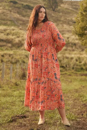 Minden Shirred Dress in Crimson Haze Timeless elegance Modern Style