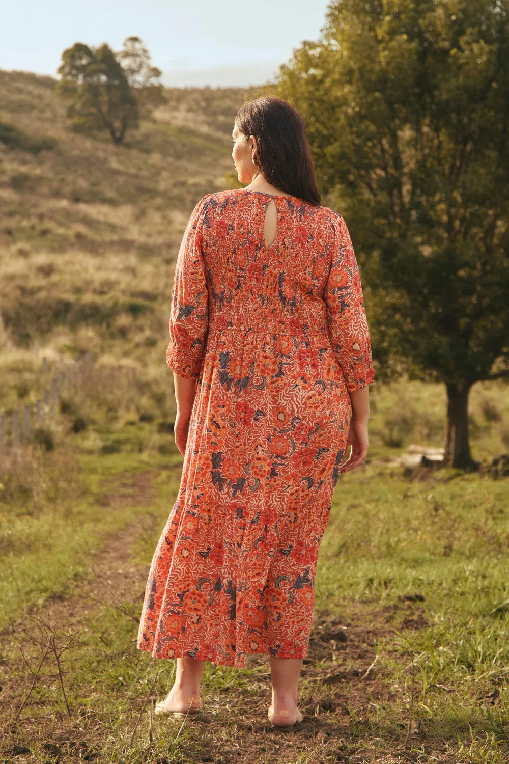 Party Proof Sleek Comfort Minden Shirred Dress in Crimson Haze
