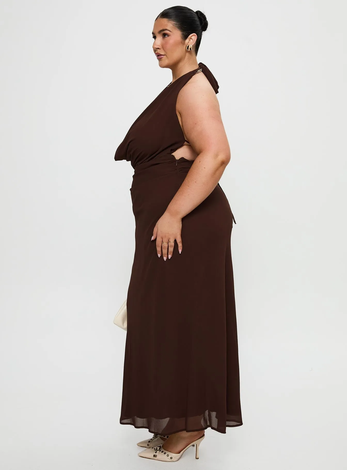 Life Soft Alejandria Cowl Neck Maxi Dress Chocolate Curve