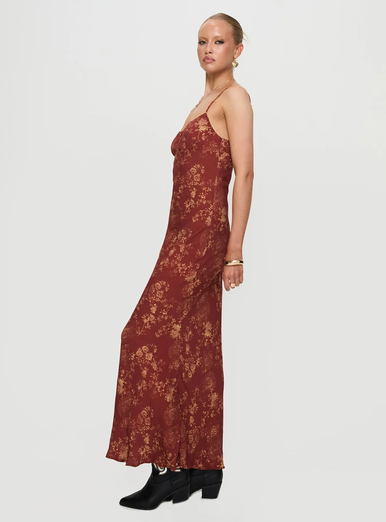 Classic sleeveless floor dress Cross Stitch Bombay Bias Maxi Dress Rust