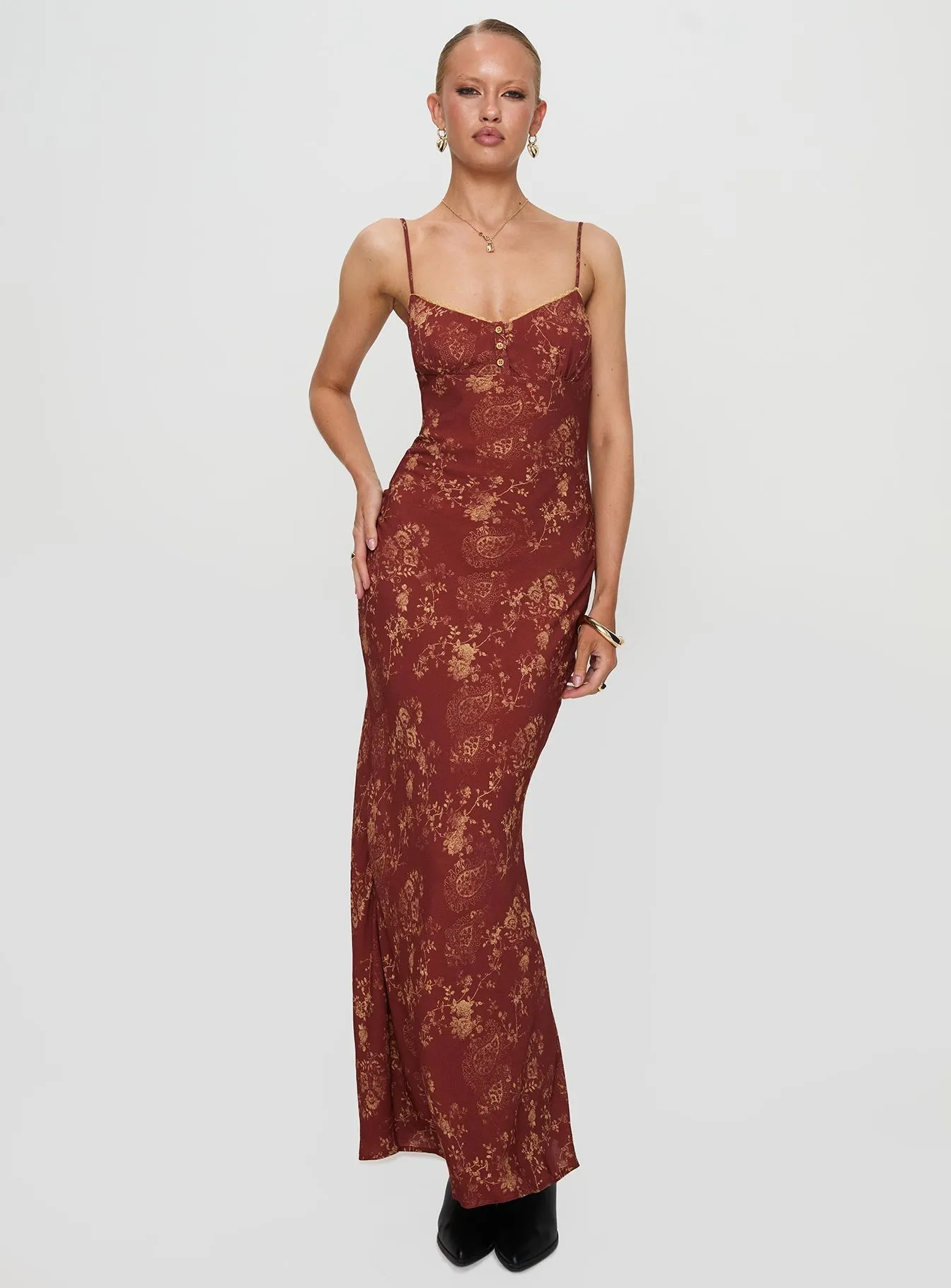 Bombay Bias Maxi Dress Rust Field Walk