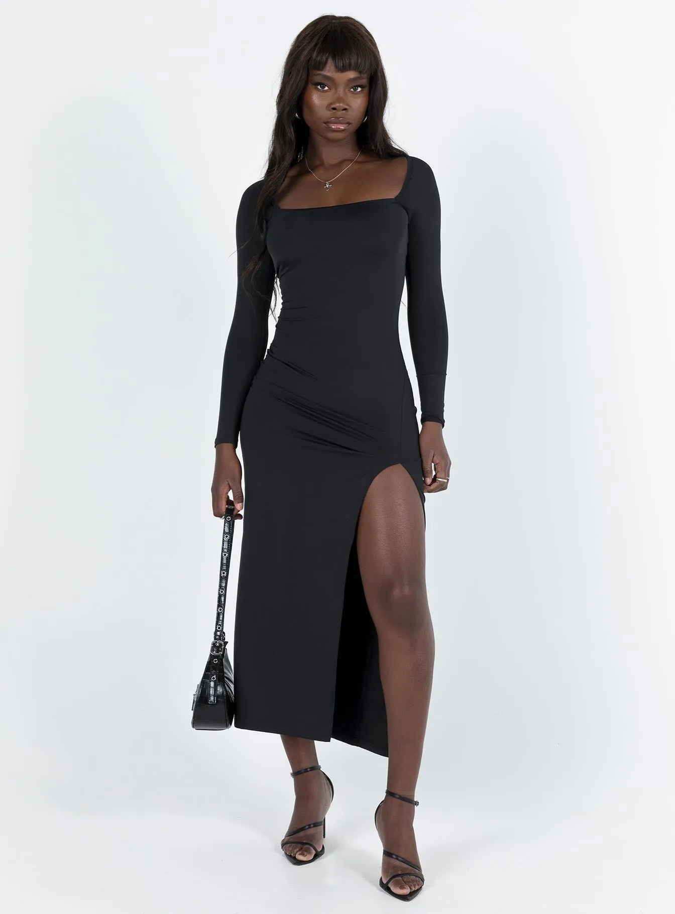 Hayward Long Sleeve Midi Dress Black garden party Perfect for layering or wearing on its own this dress adapts to any season