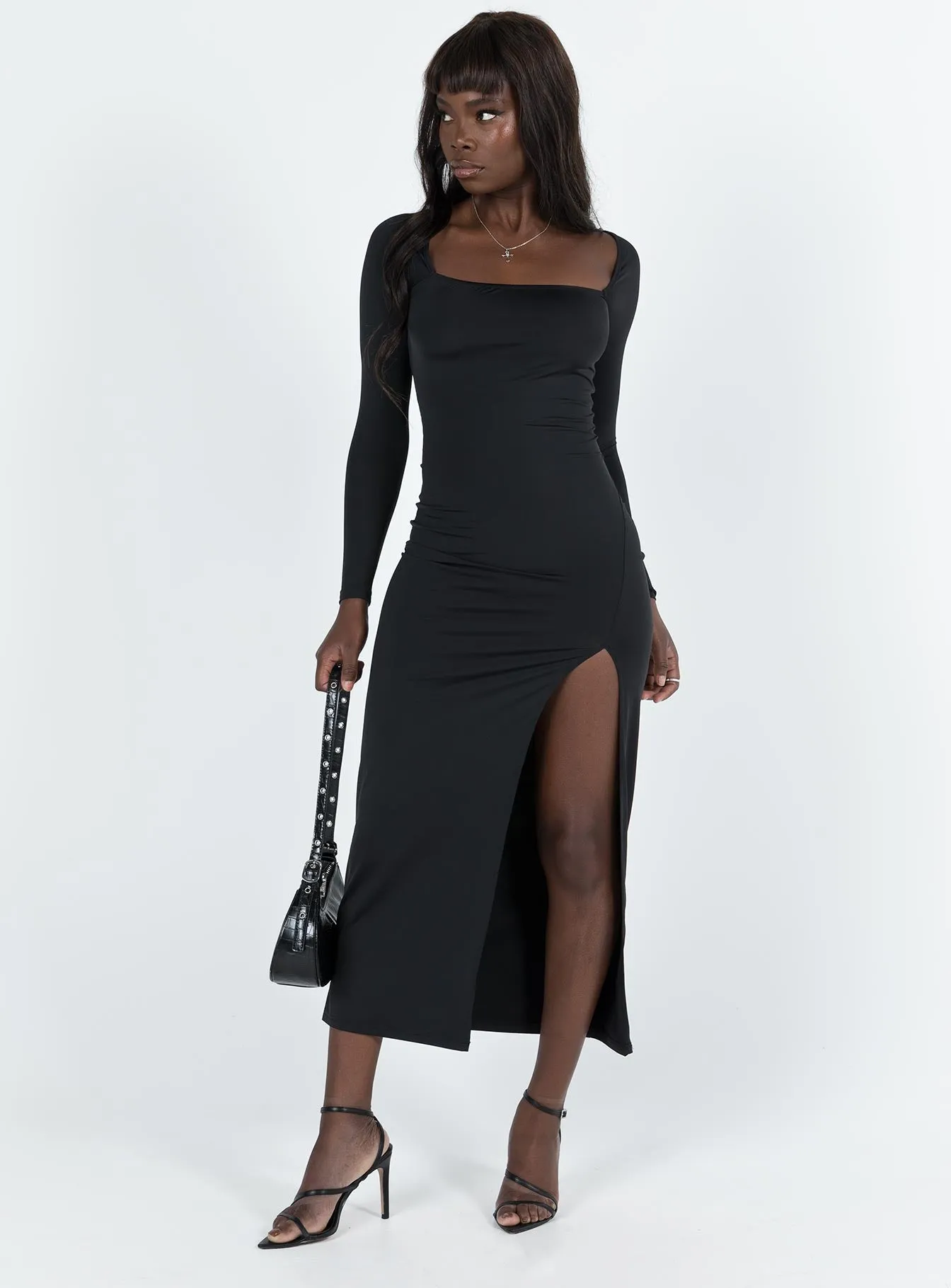 Suede Glow Hayward Long Sleeve Midi Dress Black