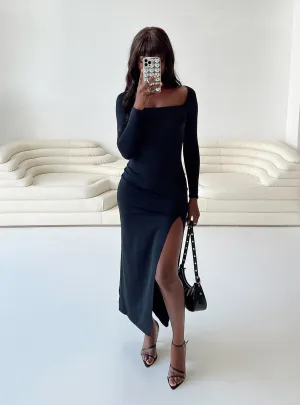 Hayward Long Sleeve Midi Dress Black Seaside Path