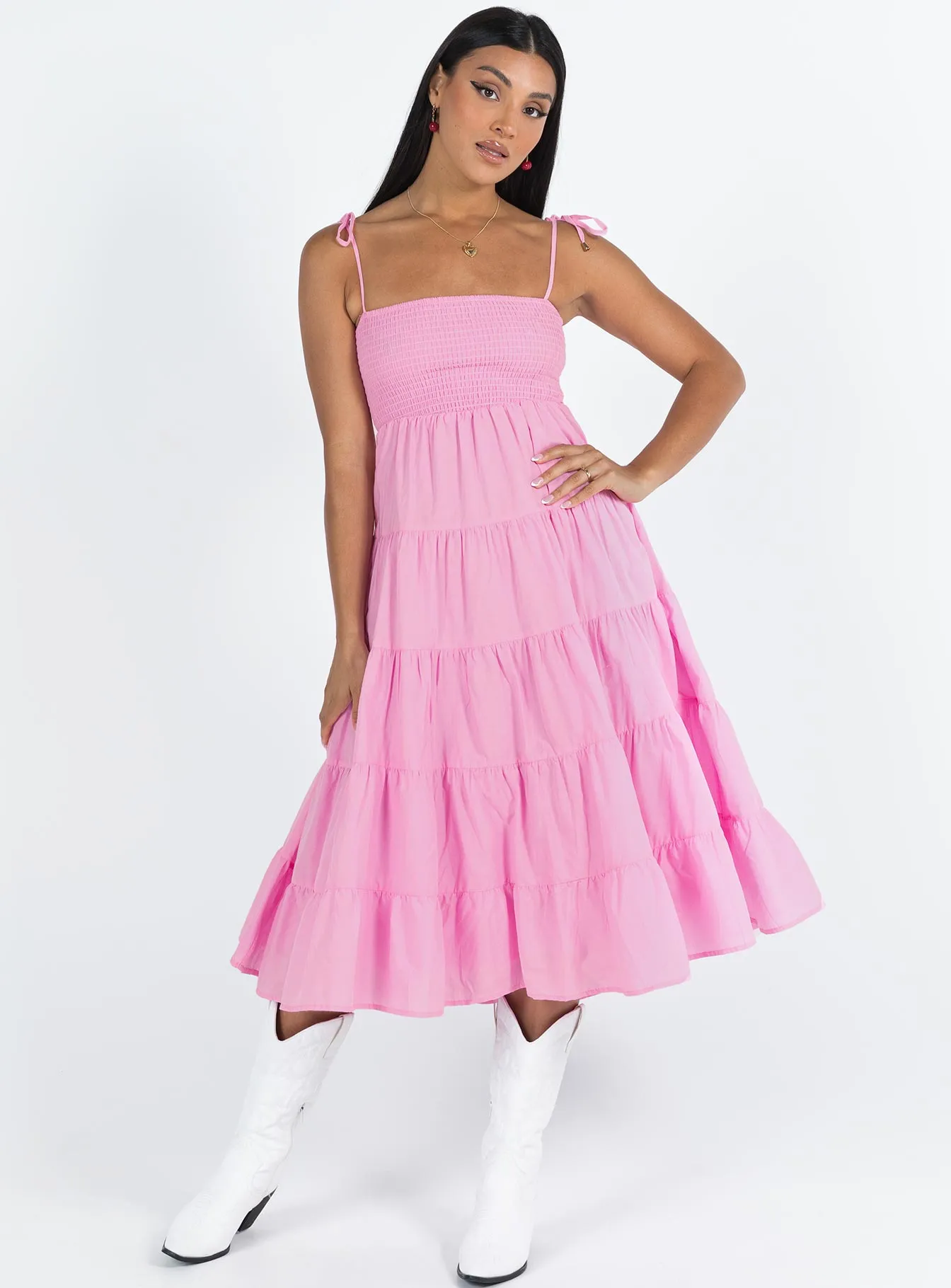 Beige Glow Daylight Warm Macer Maxi Dress Pink