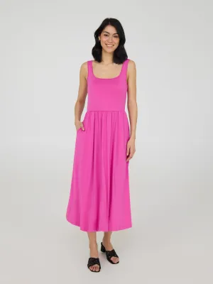 Thick Spaghetti Strap Midi Dress With Pockets Feminine Energy Tall Frame