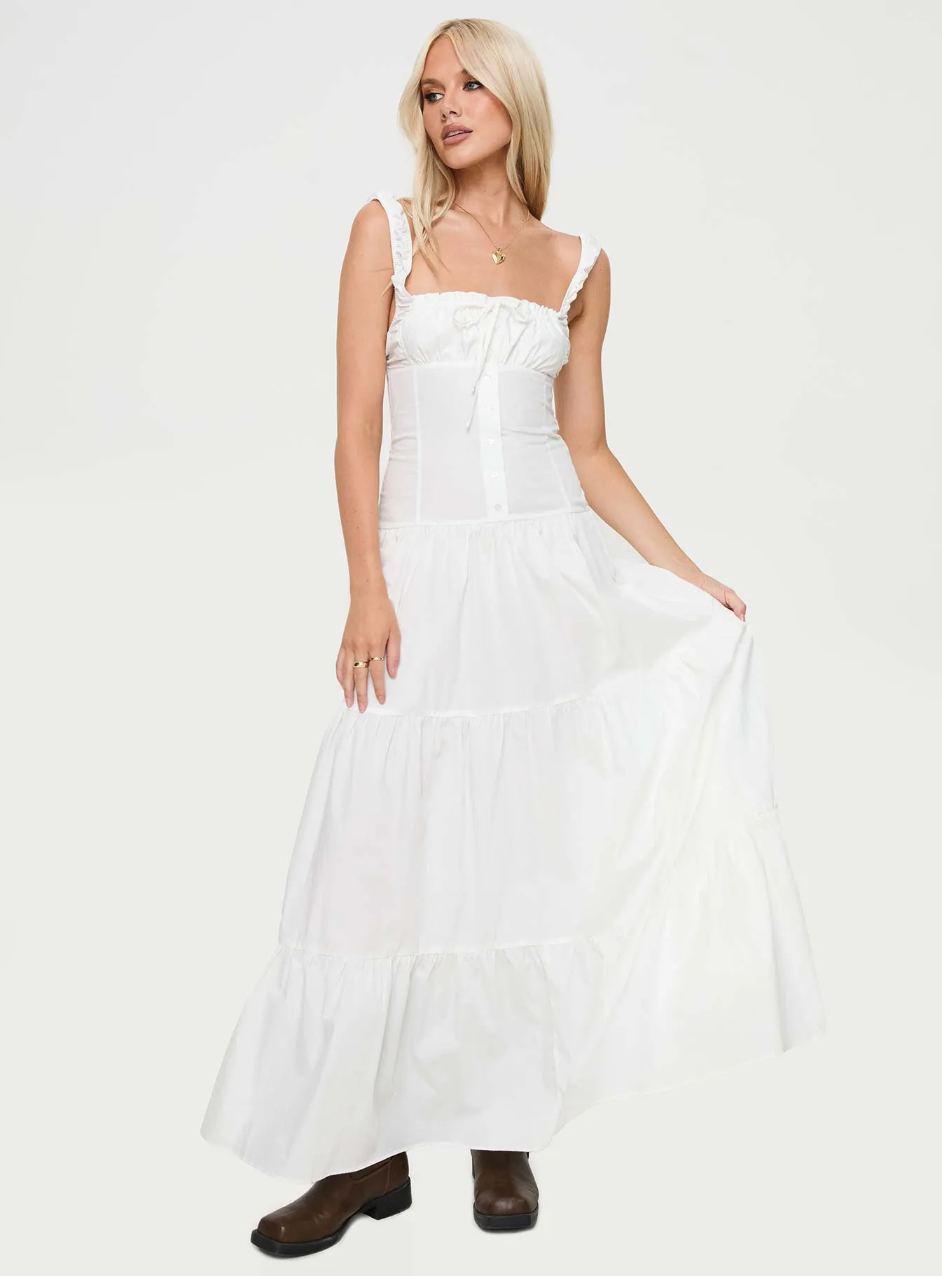 Bamboo Glow White Pure Heart Shaped Maxi Dress White
