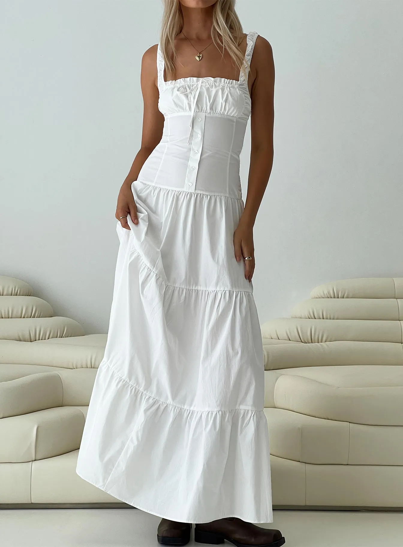 Heart Shaped Maxi Dress White Shell Glow Retro Charm