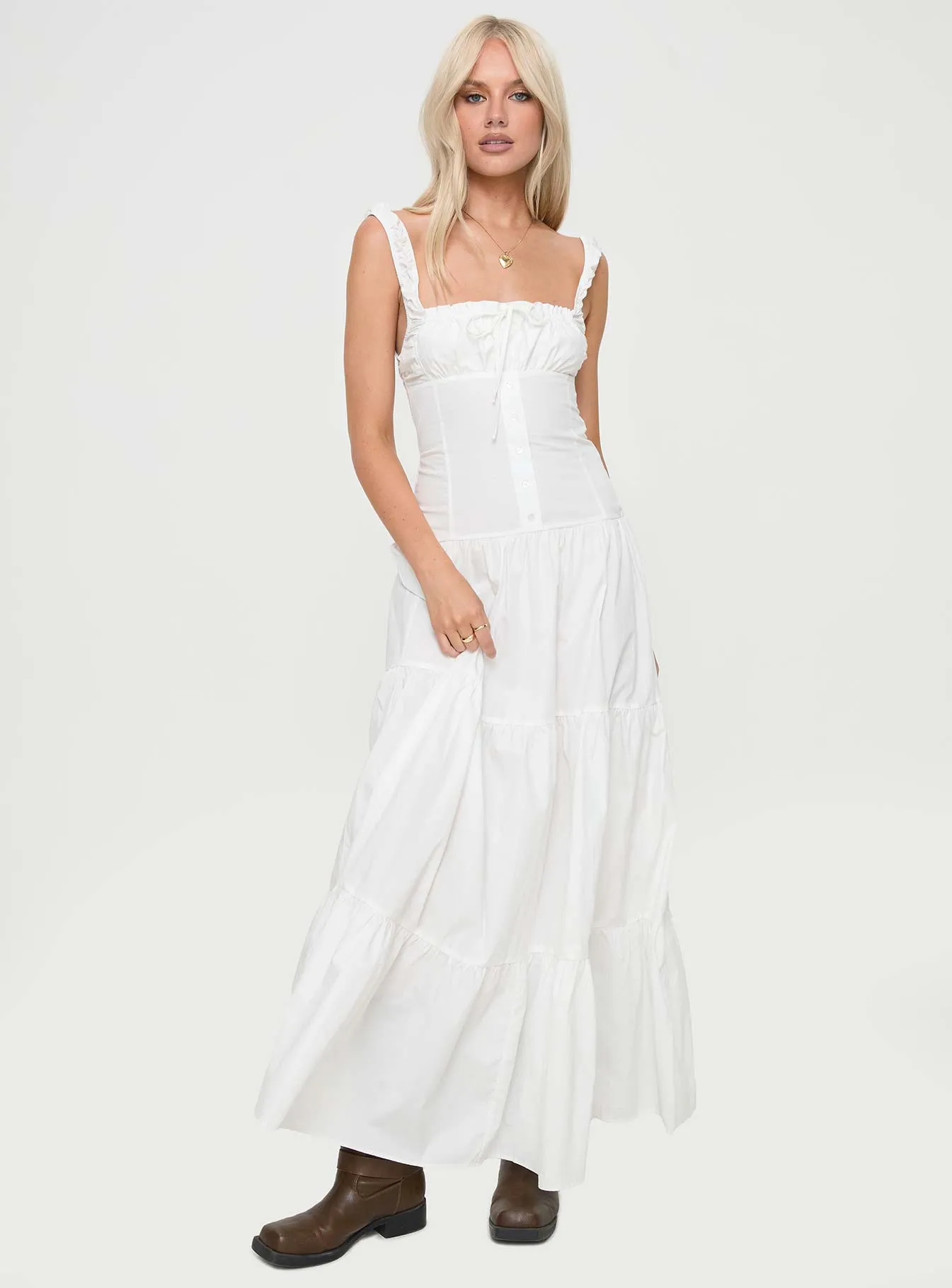 Sage Green Heart Shaped Maxi Dress White