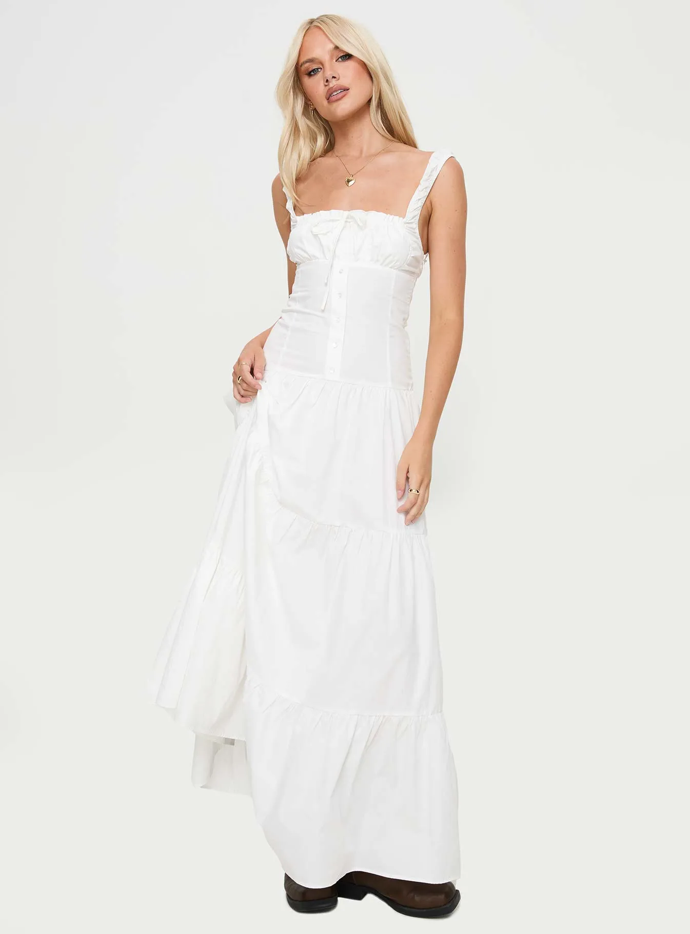 Heart Shaped Maxi Dress White Golden Wave Calm River