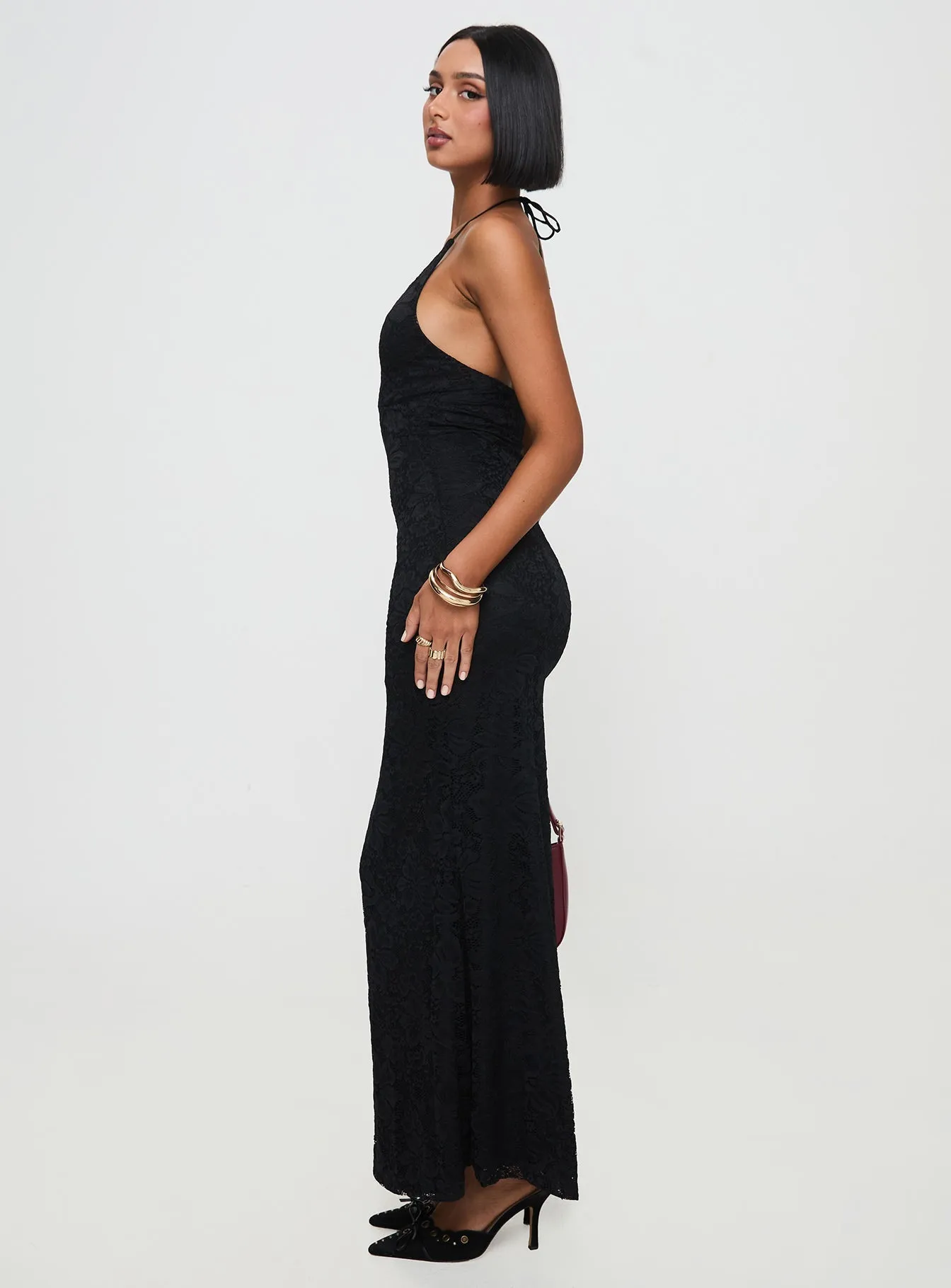 Lavender Glow Elegant formal affair gown Beautie Halter Maxi Dress Black