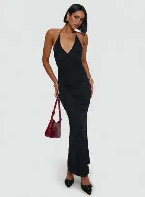 Tide Glow Herb Garden Beautie Halter Maxi Dress Black