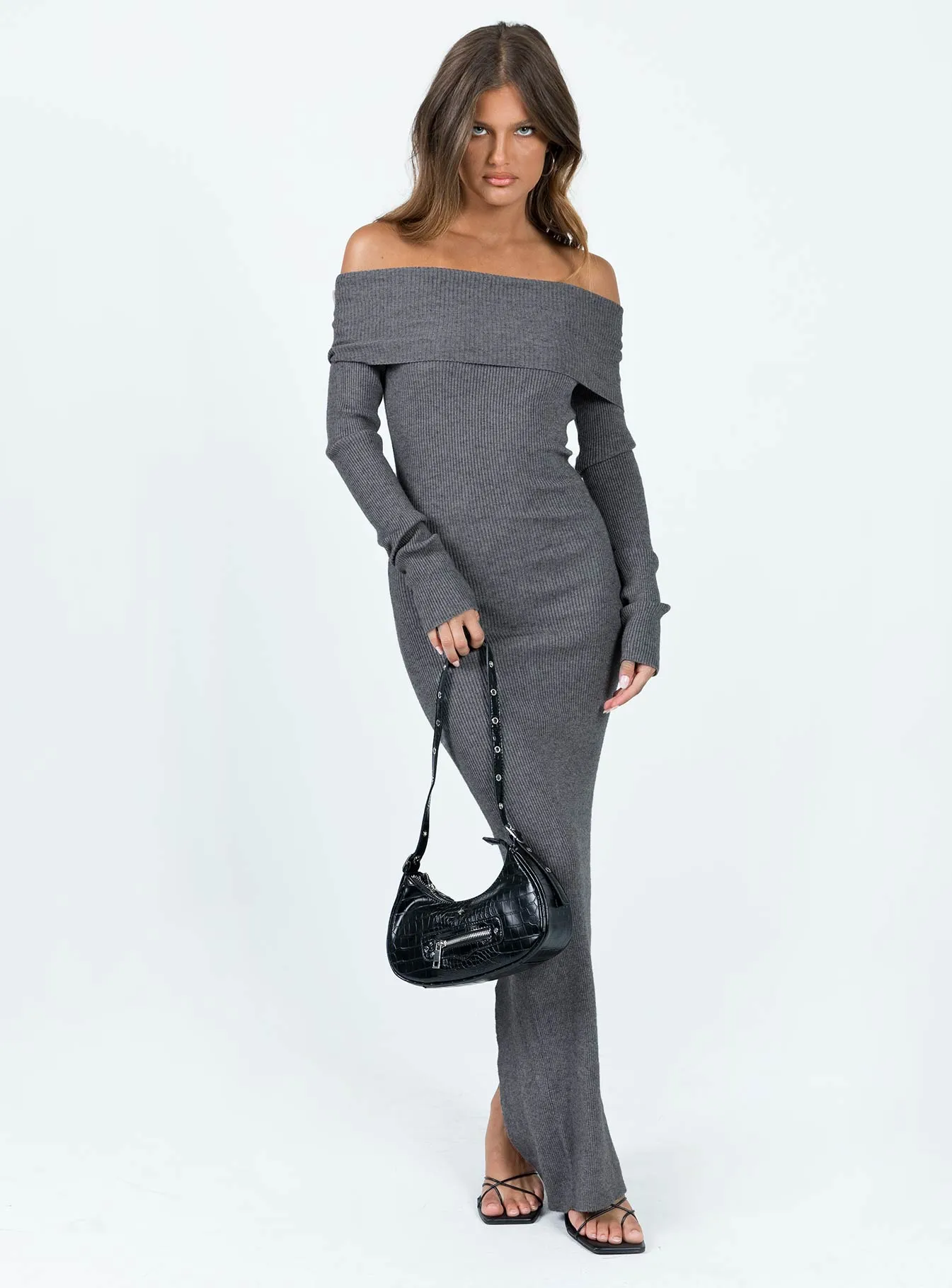 Coast Path Air Flow Phylis Off The Shoulder Maxi Dress Slate