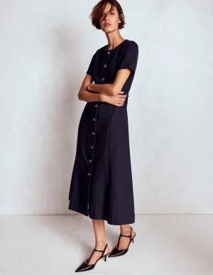 Emerald Glow Charlotte Cotton Midi Dress-Navy