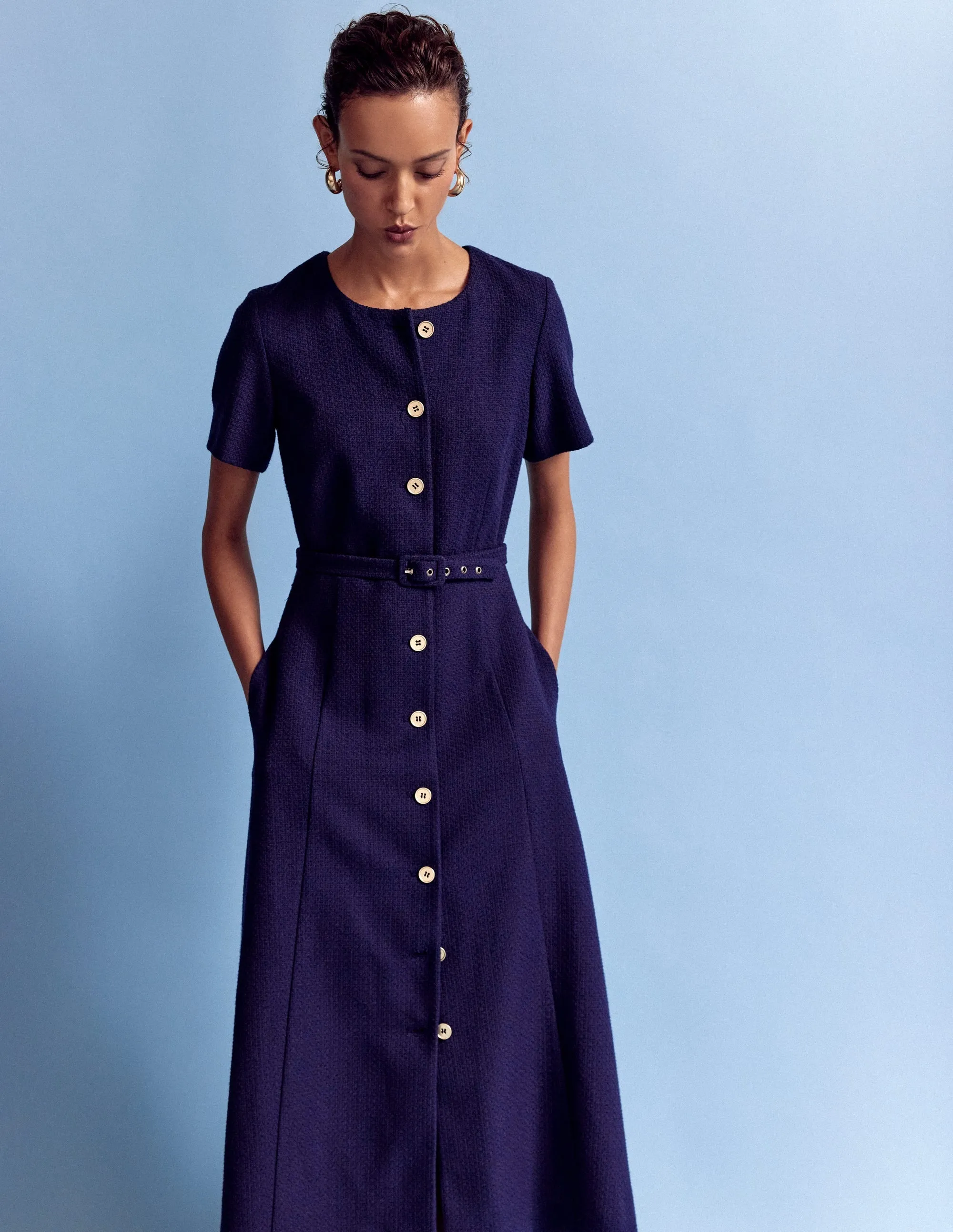 Petal Drift Charlotte Cotton Midi Dress-Navy