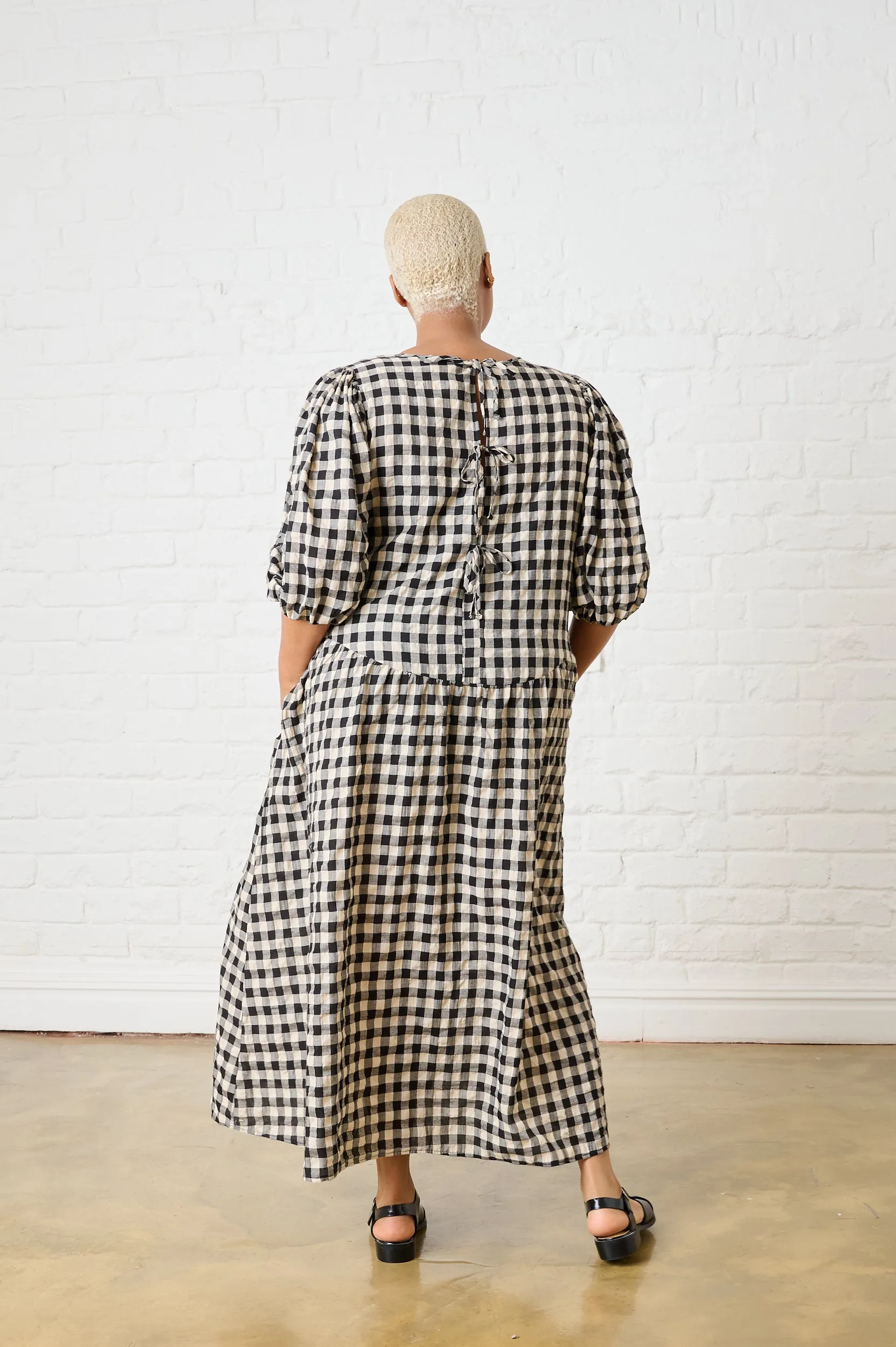Mesh Glow SustainableProduction Black Gingham Bow Dress