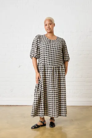 ShrinkResistant Black Gingham Bow Dress