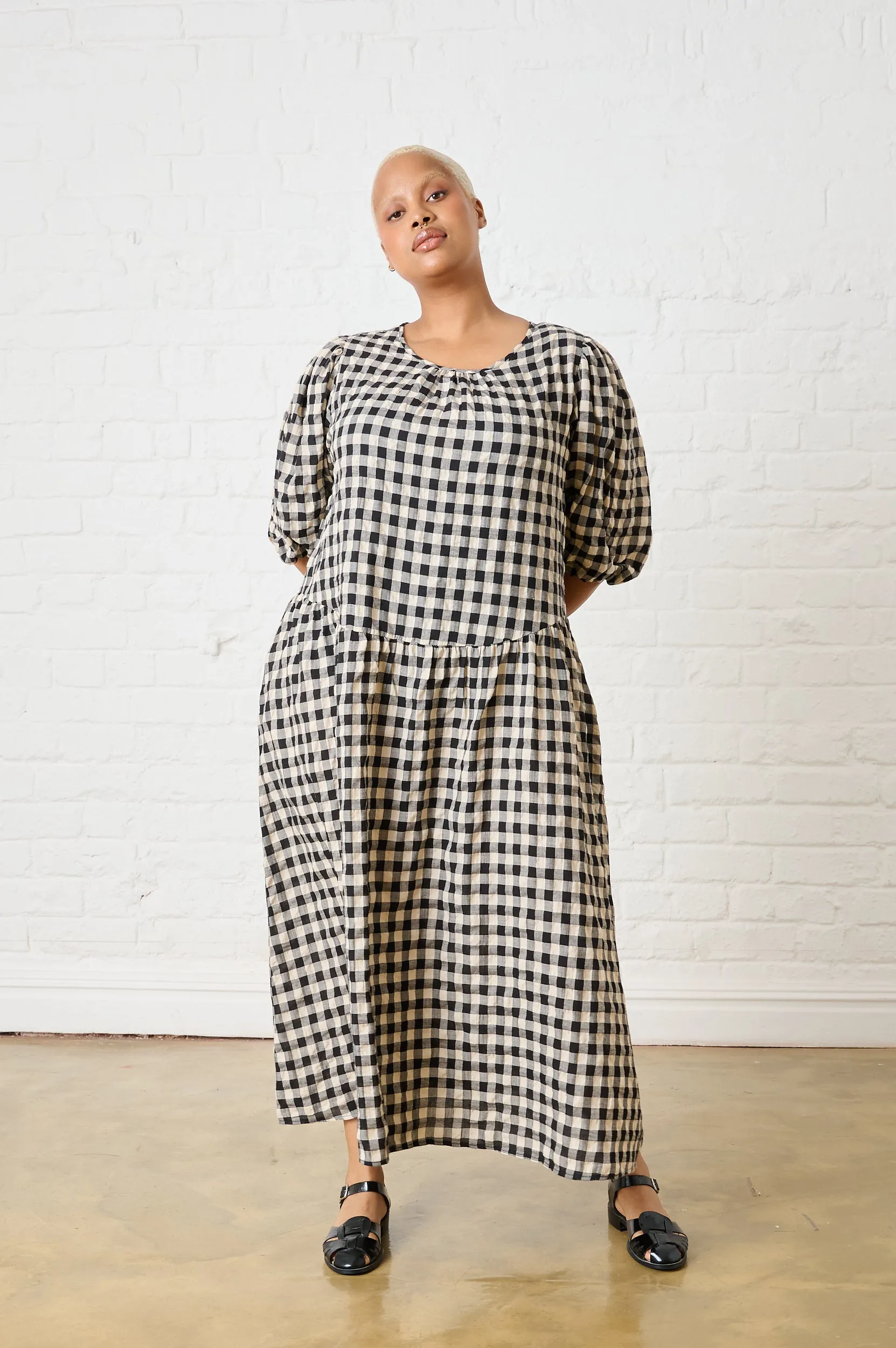 Black Gingham Bow Dress Fast Fit FlexibleNeckline