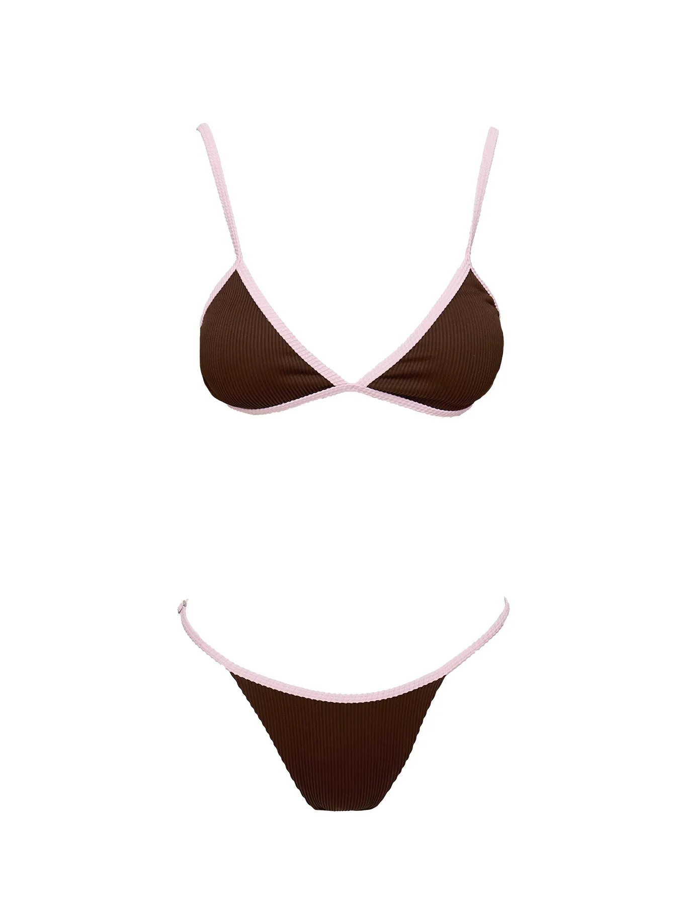 Quick Drainage Weave Jessie Adjustable Triangle Bikini Top Brown
