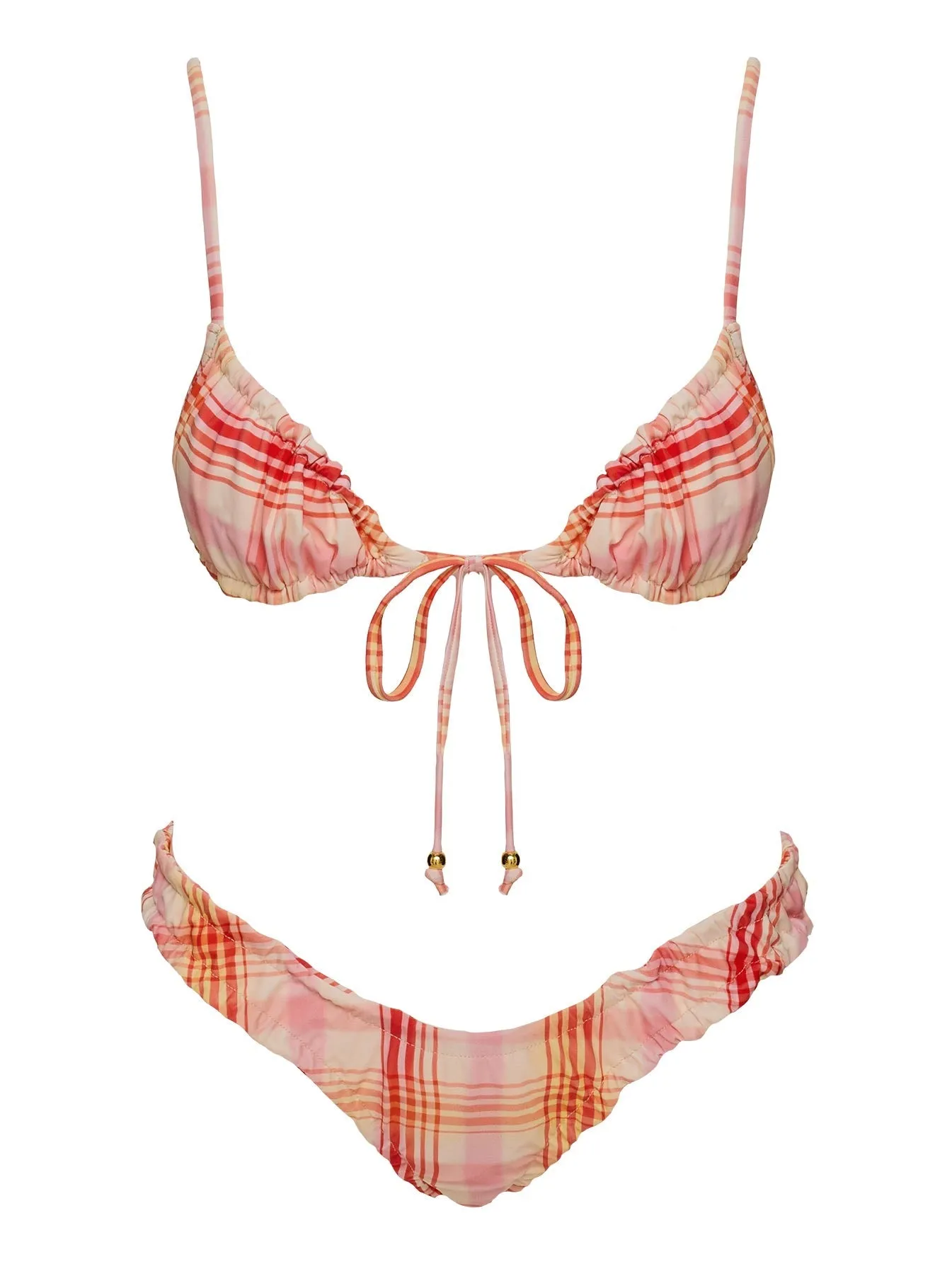 Sun Protection Fabric Shade Enhancing Cups Lelani Ruched Bikini Bottoms Orange Check